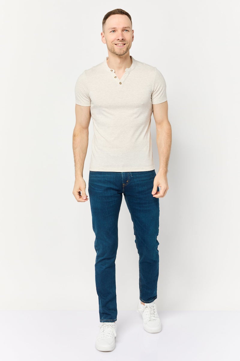 Celio Men Split Neck Short Sleeve Solid Hurley T-Shirt, Beige - Image 2